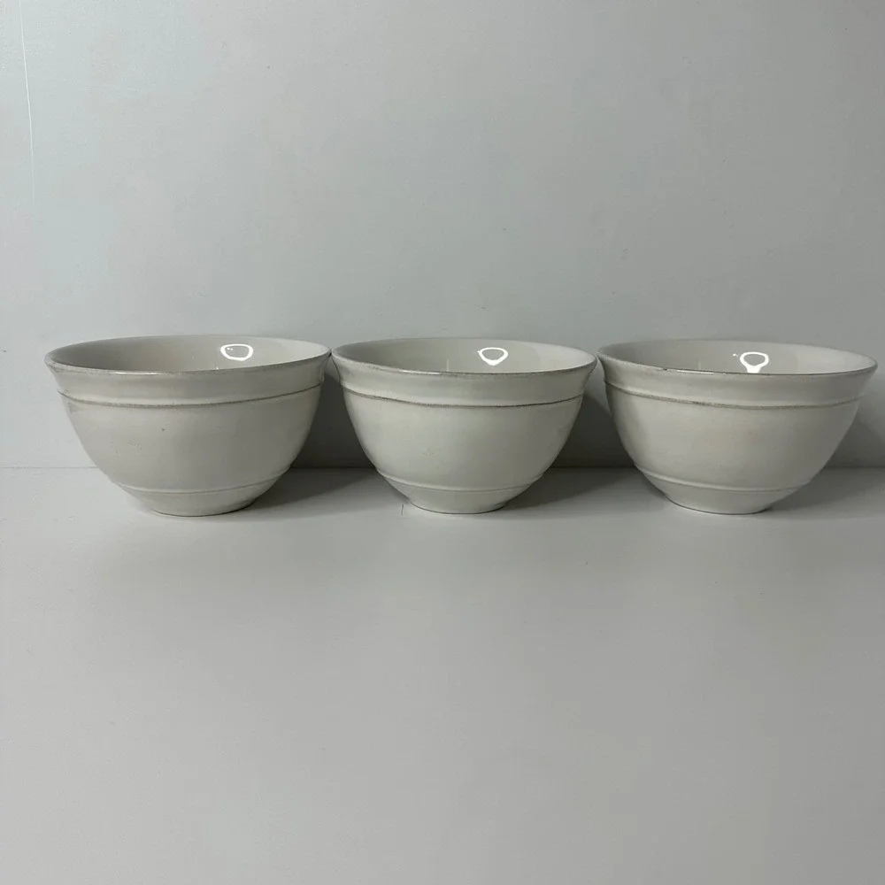 Set of 3 Pottery Barn Cambria Cereal Soup Bowls Stone Off White Portugal 6